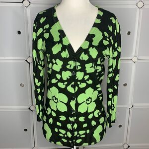 Eci Black & Green Floral Cardigan Size Small